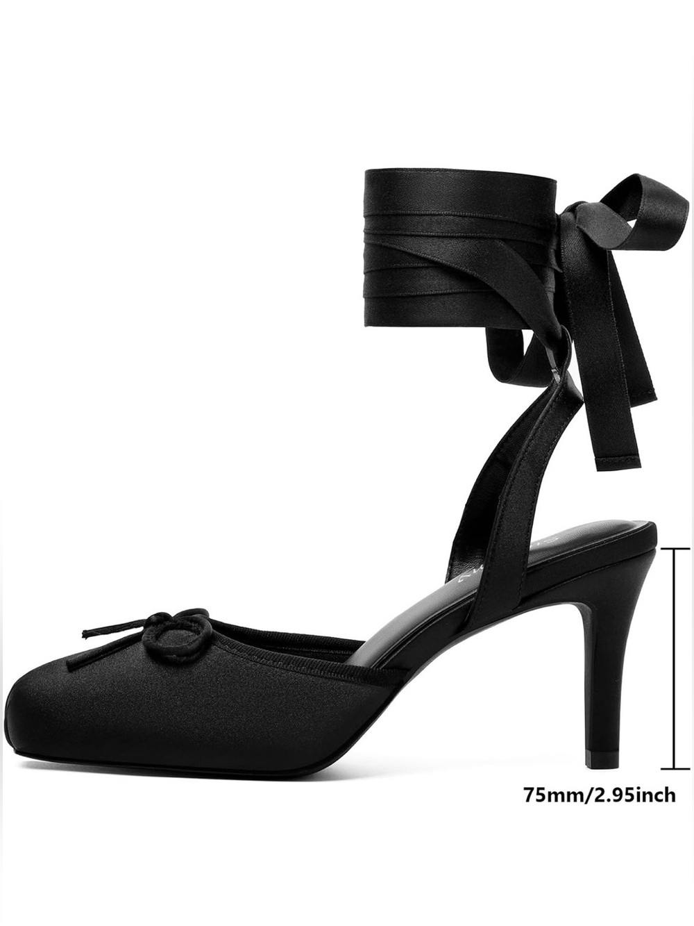 Womens Kitten Heels Satin Ballet Closed Square Toe Lace Up Shoes